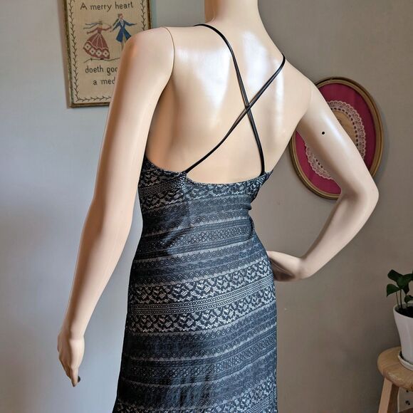 Vintage 90s Reggio Black Lace Gown Slip Dress Floral Whimsigoth Siren Size 6 - Picture 4 of 11